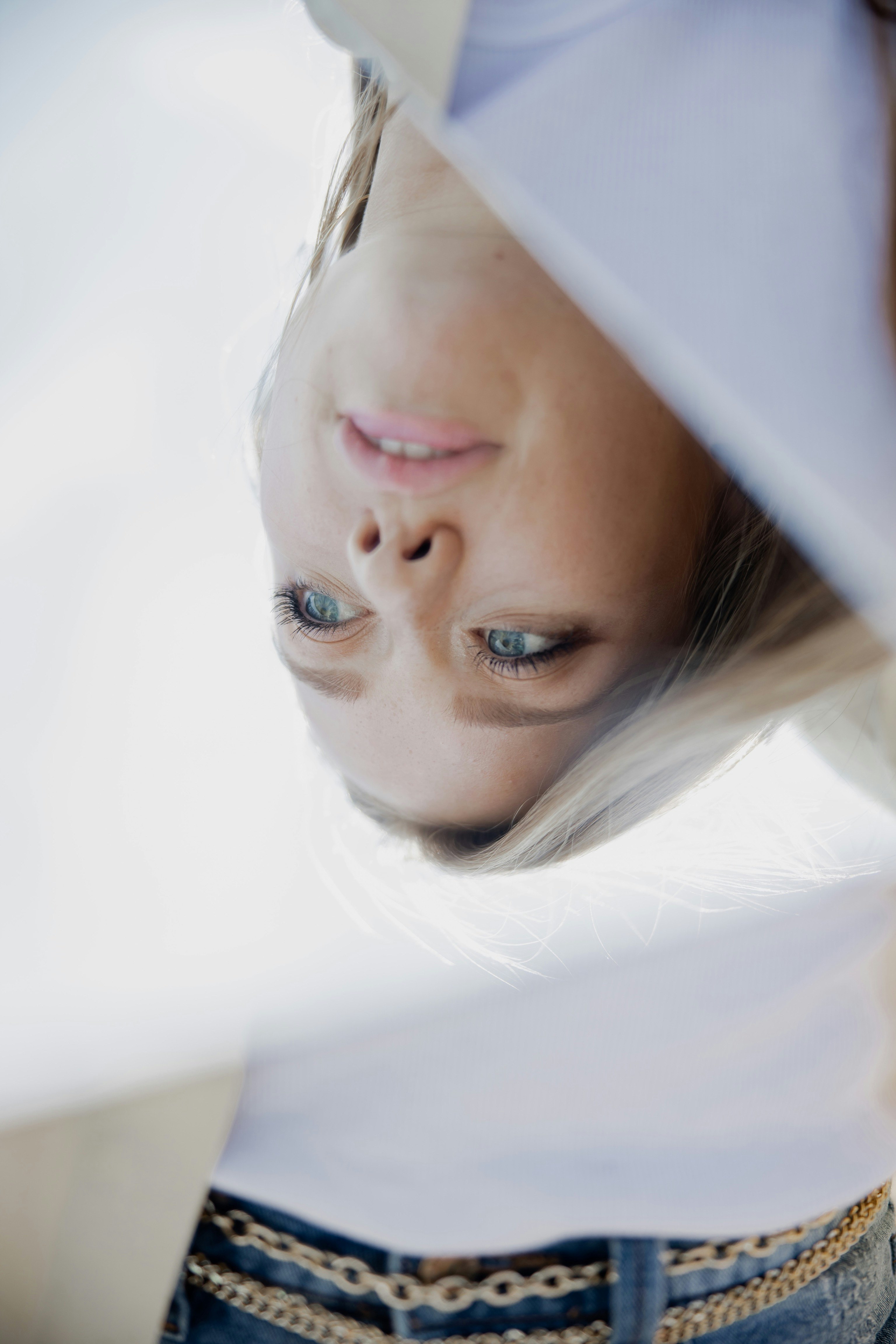 girl in white crew neck shirt